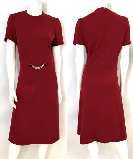Vintage 60's Mod, Burgundy, Wool Blend, Short Sleeve, A-Line, Dress | M
