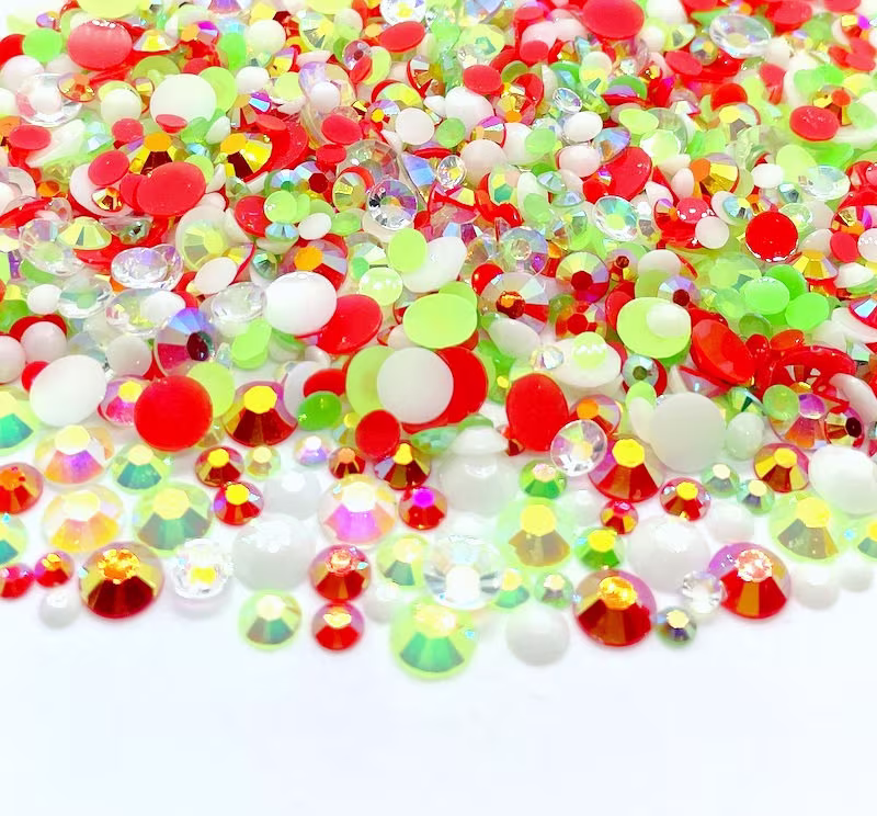 Christmas Noel Blend Rhinestone Mix 3/4/5/6mm Flatback Jelly Resin Rhinestones Mixed Size, Red | Green White