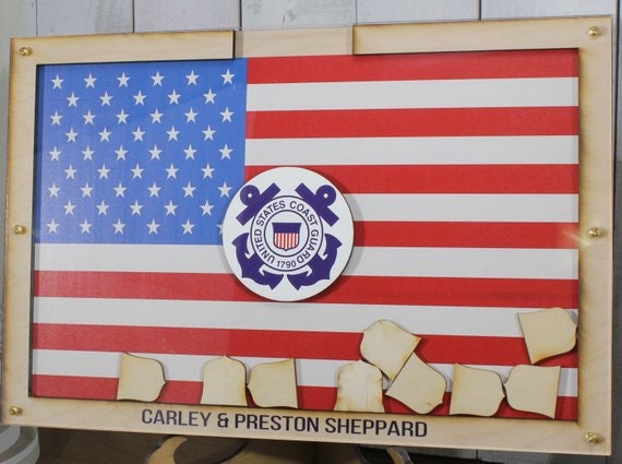 Personalized Guest Book/Flag/Coast Guard/Air Force/Military/Armed Forces/Retirement/Guest Book/Wood Shape/Submarine/Ships