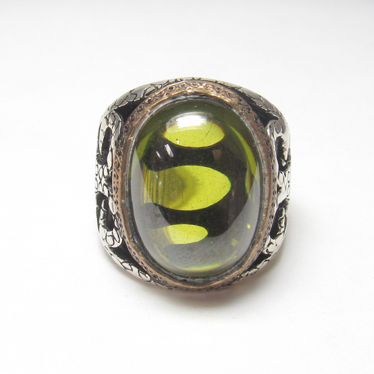 sterling Silver Gold Tone 12.00 Ct Natural Oval Lime Green Peridot Ram's Horn Ring Vintage