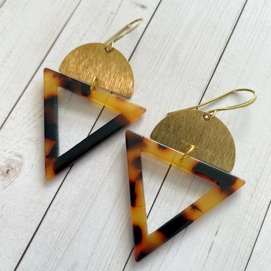 Tortoise Triangle Oversized Dangle Earrings