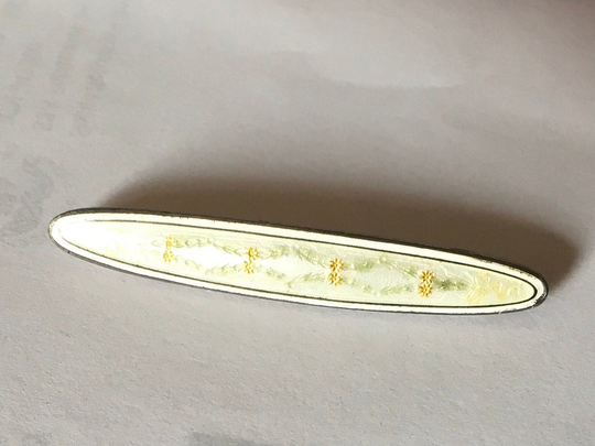 Vintage Enameled Brooch With Gold & Green Spring Flowers White Guillouche Enamelsurround Sterling