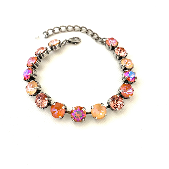 Mango Delite 8mm Crystal Bracelet/Padparadscha Glacier Ab & Shades Of Peach Antique Silver Setting