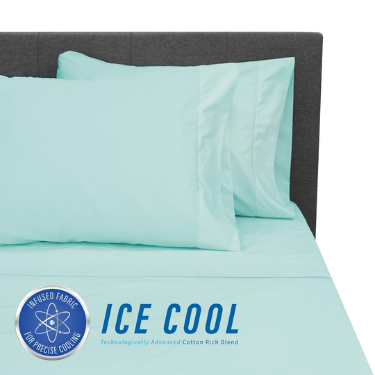 SensorPEDIC Ice Cool 400 Thread Count Sheet Set Full 400-Thread Count Cotton Blend Surf Spray Blue 4-Piece Bed Sheet | 10340
