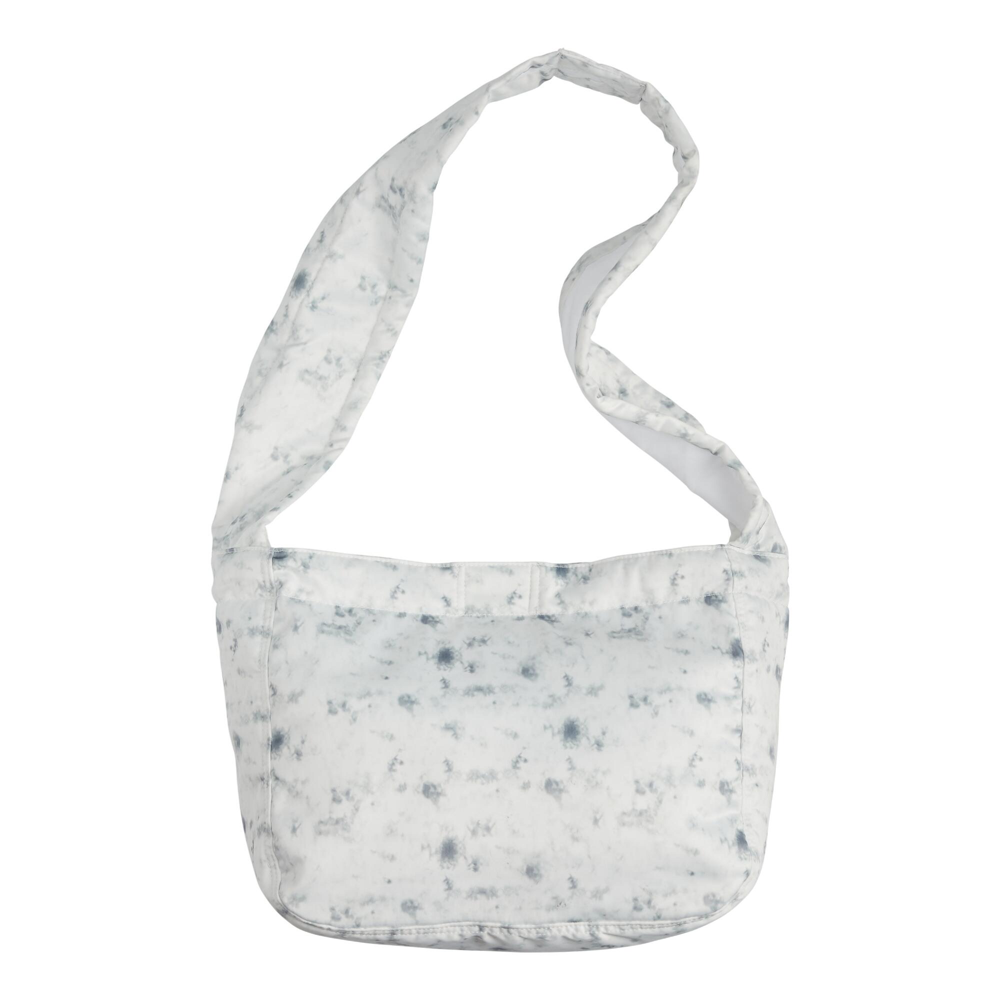 Light Gray And White Tie Dye Wide Strap Messenger Bag by World Market