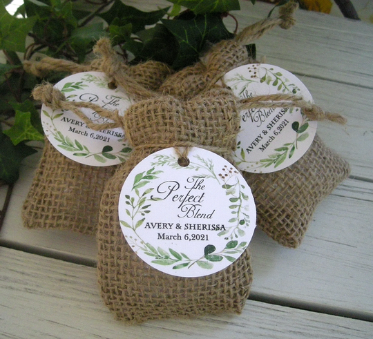 The Perfect Blend | Coffee Favor Bags Thank You Burlap Favors Tea Custom Personalized Tags