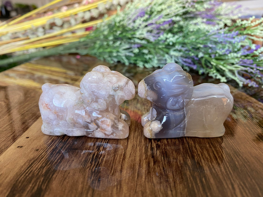 Flower Agate Ram Crystal | Natural Carved & Polished Goat Metaphysical Animal Decor Feminine Energy Aries Totem