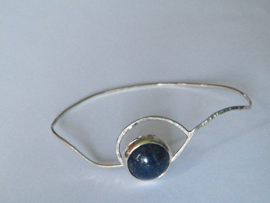 Artisan .925 Sterling Silver Lapis Lazuli Handmade Hammered Thin Bangle Bracelet
