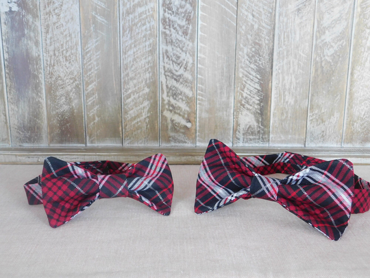 Red, Black, White & Silver Plaid Father Son Bow Tie Set With Hook Loop Closure