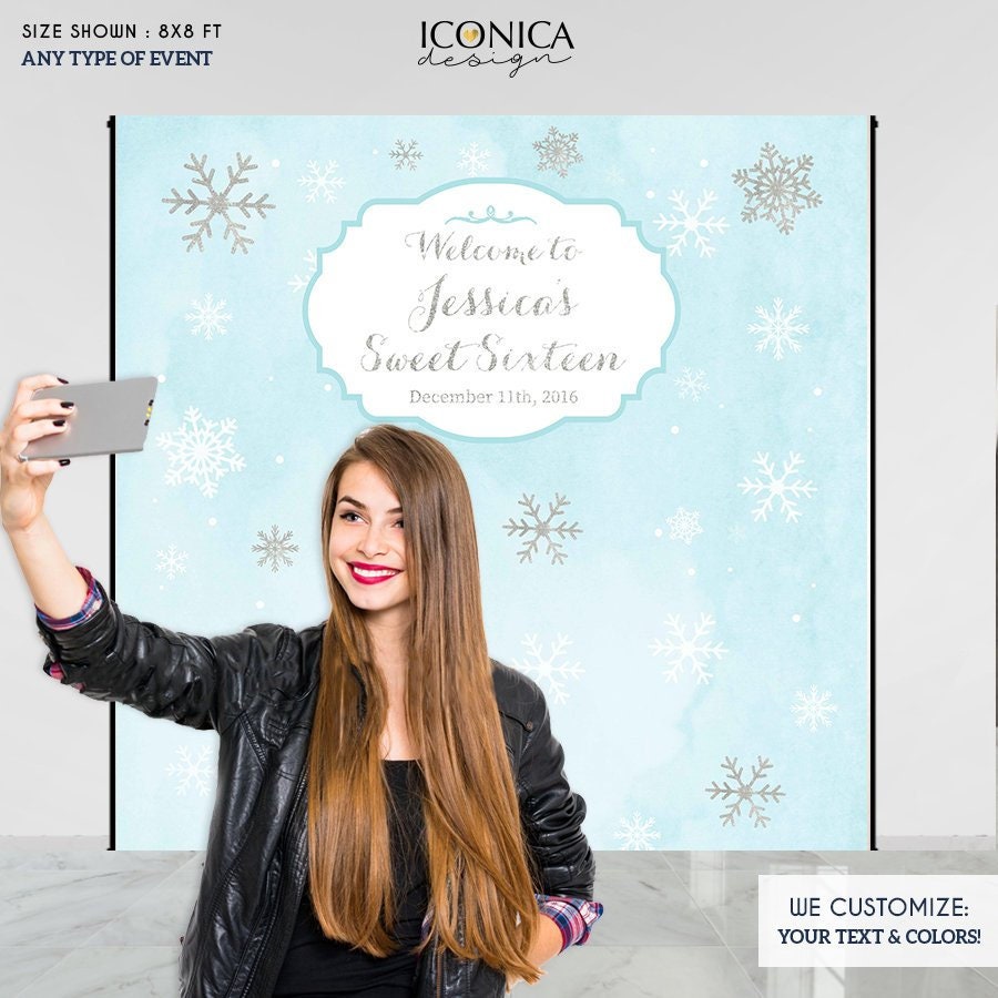 Winter Wonderland Sweet Sixteen Party Backdrop, Blue Watercolor Background, Snowflakes, Printed Or Printable, Free Shipping, Bbd0069
