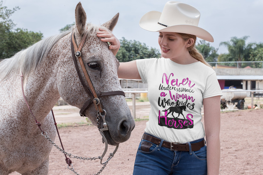 Never Underestimate A Woman Who Rides Horses Gift For Girl Design T-Shirt