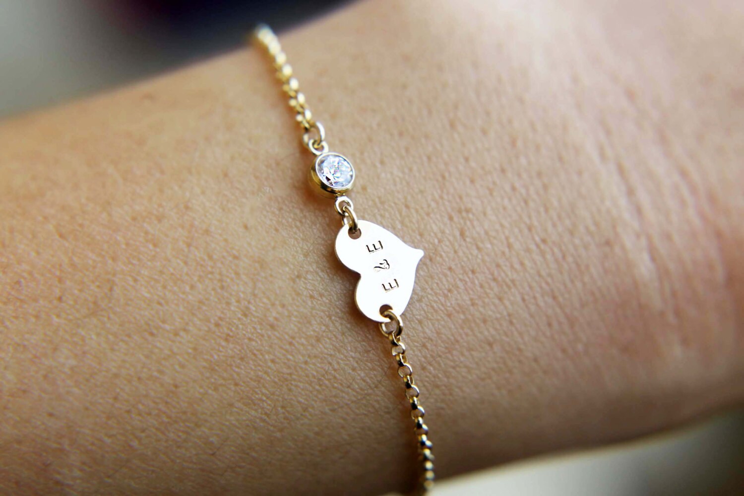 Personalized Heart Bracelet With Cz Charm/Gift Bridesmaid Valentines Friendship Eb034