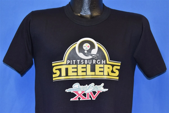 70S Pittsburgh Steelers Super Bowl Xiv Iron On 1979-1980 Nfl Football T-Shirt Small