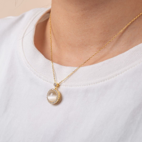 Cat Eye Fidget Necklace, Rhinestone Crystals, Anxiety Necklace For Women, Girls, Spinner Jewelry Gifts By Impulse Modern
