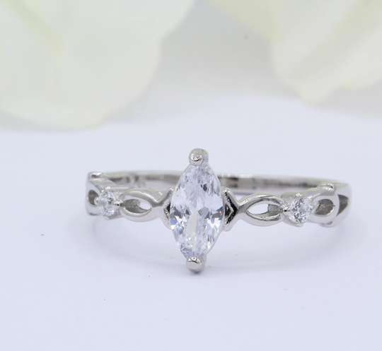 Infinity Twisted Shank 0.50 Carat Marquise Art Deco Engagement Ring Round Diamond Simulate 925 Sterling Silver Bridal Wedding Anniversary