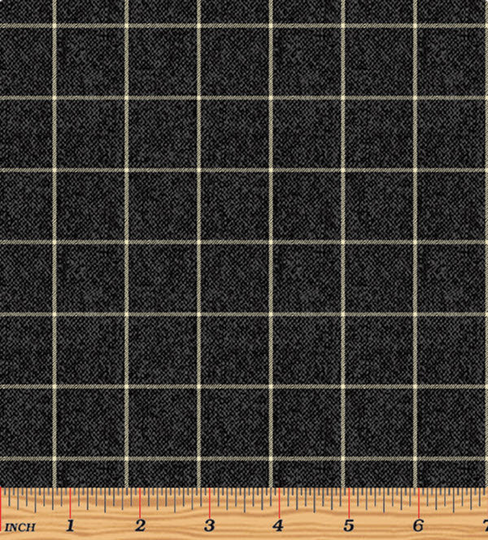 Very Wooly Winter - Window in Black Wool Look Plaid Cotton Quilt Fabric Blender Cheryl Haynes For Benartex Fabrics 10358-12 | W7911