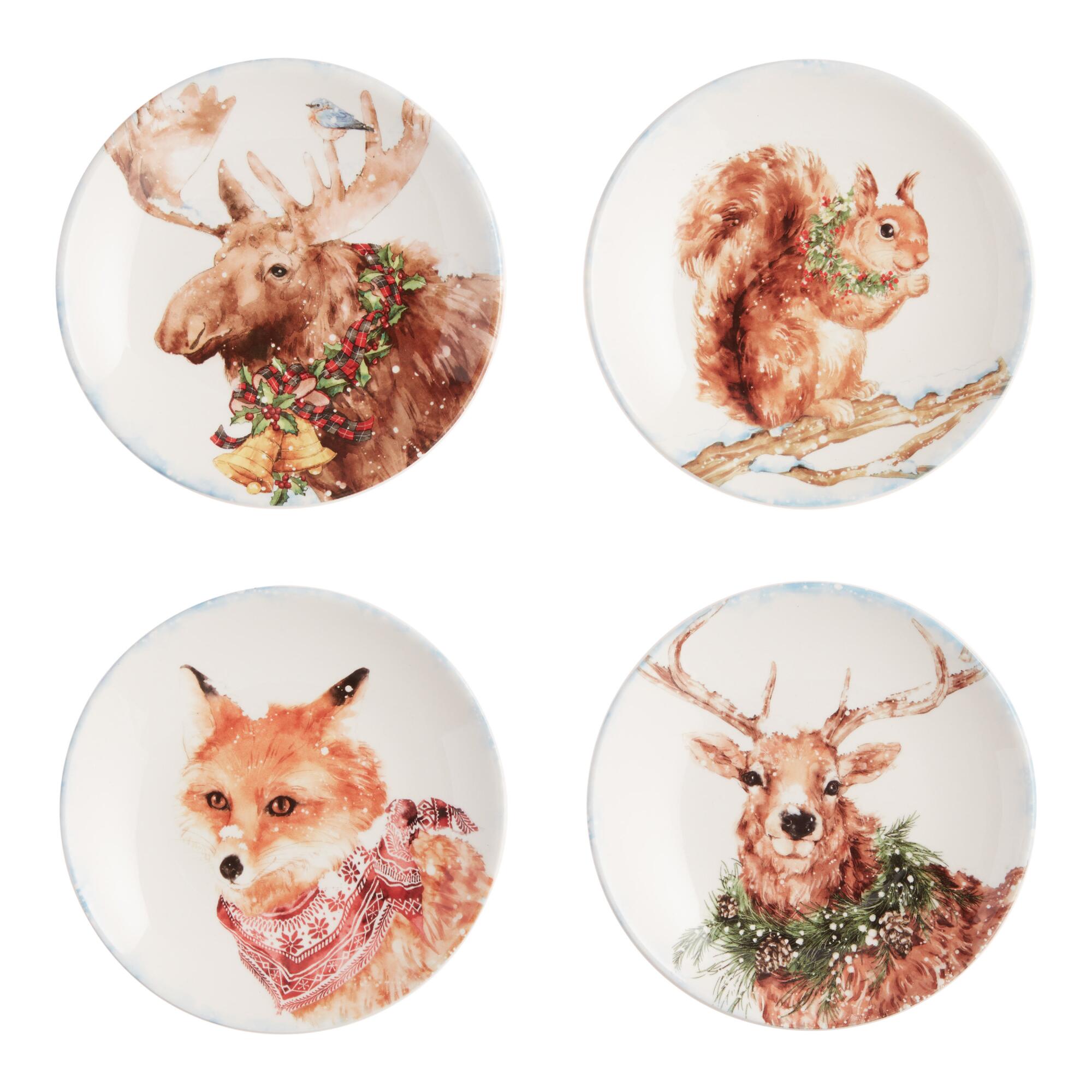 Pier Place Festive Friends Appetizer Plates 4 Pack: Multi - Earthenware by World Market