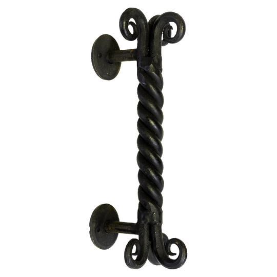 Twisted Door Handle Black Wrought Iron Triple Swirl Split Ends Fantasy 8" Tall