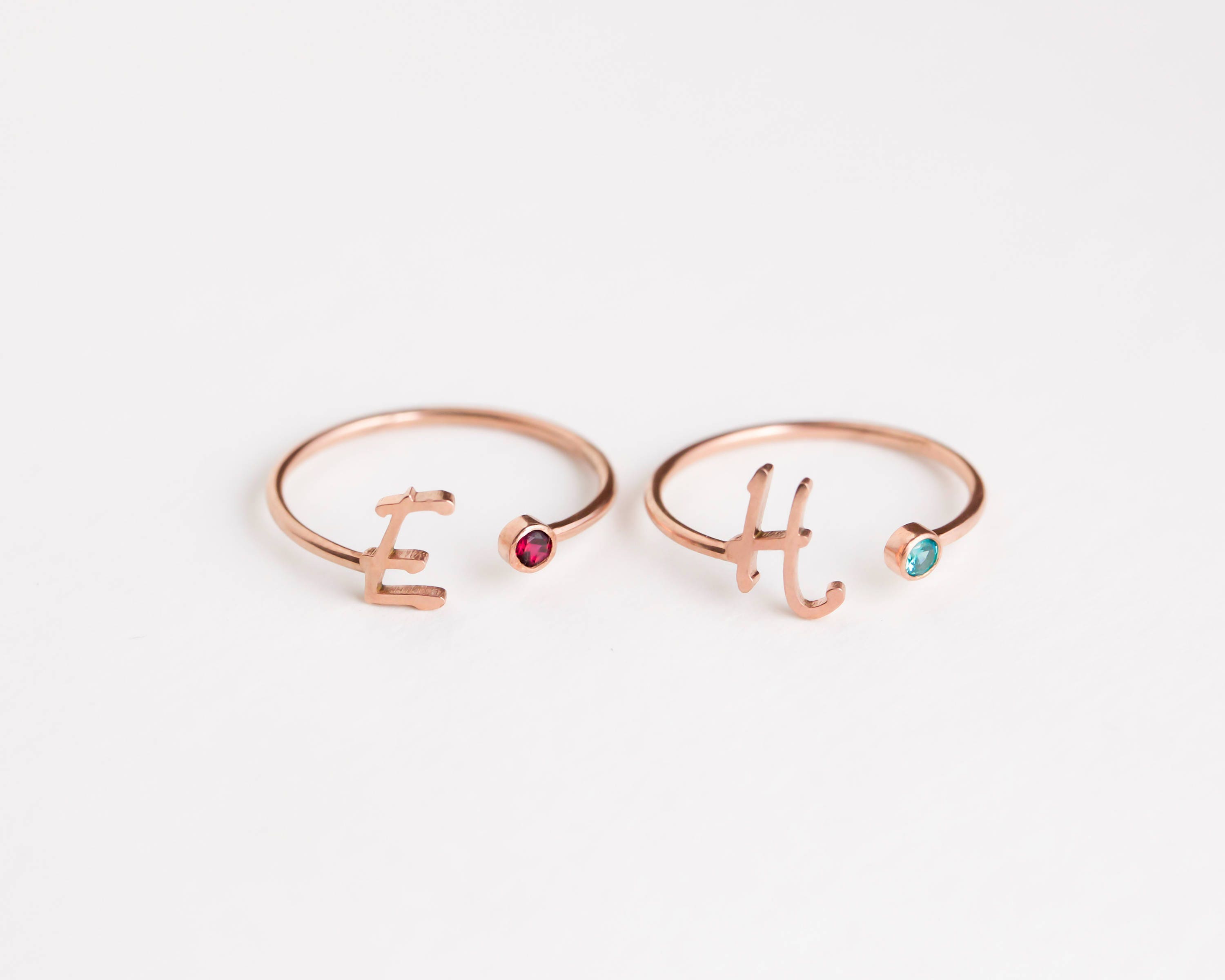 Mothers Gifts Bridesmaids Gift Dainty Initials Ring Custom Monogram Birthstone Gold, Silver Name Rm06F48