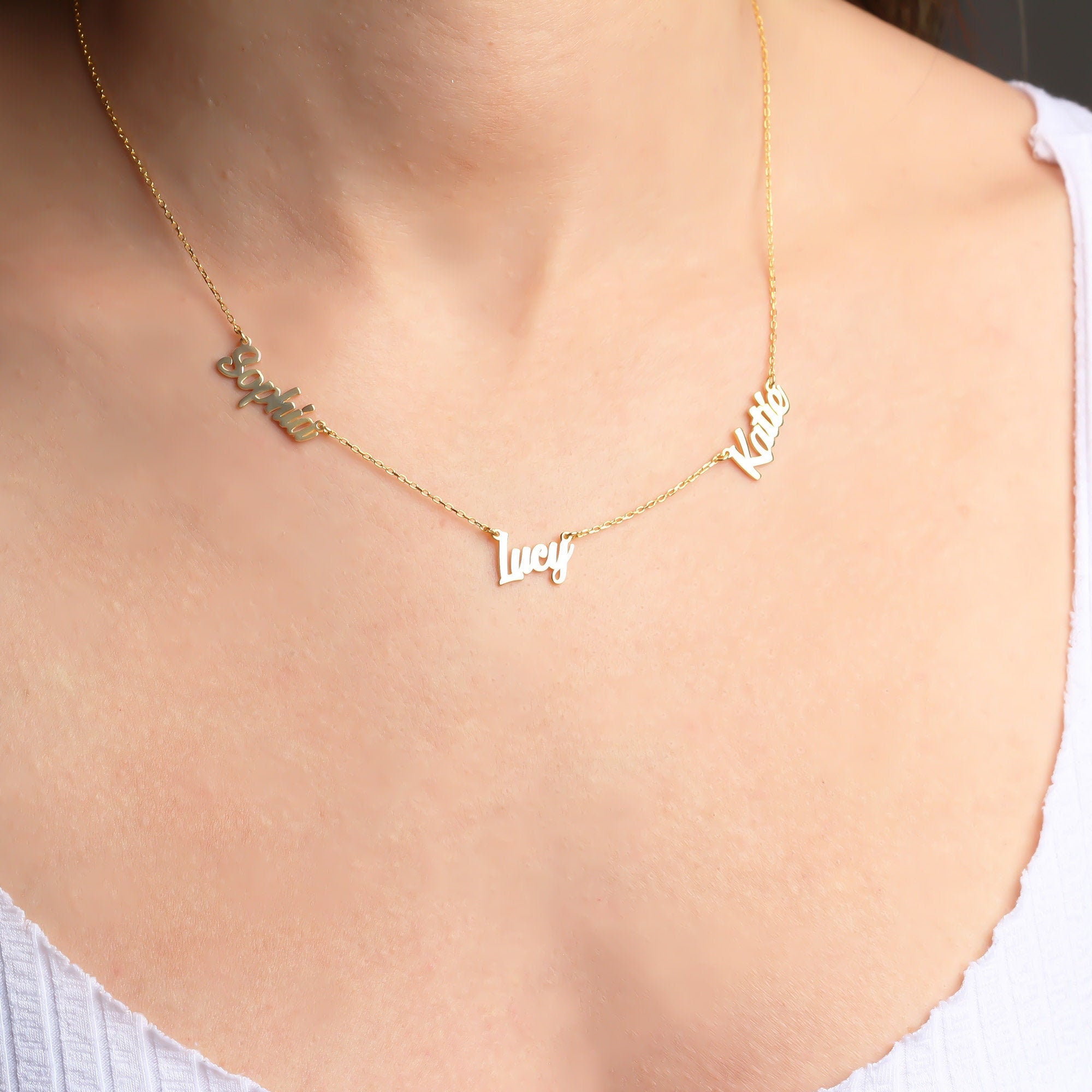 Name Necklace Personalized Handwrite Modern Custom Initial Dainty Family