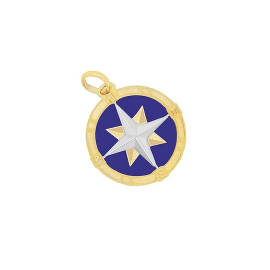 14K Italian Gold Lapis Compass Charm Pendant Dark Blue