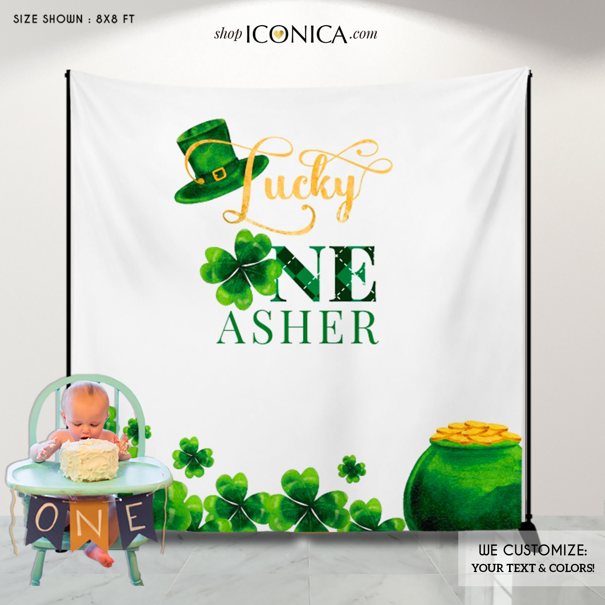 Lucky One St. Patrick's Day Themed Photo Backdrop, St. Patricks Backdrop, Shamrock 1St Birthday Banner, Any Text, Printed Or Digital File