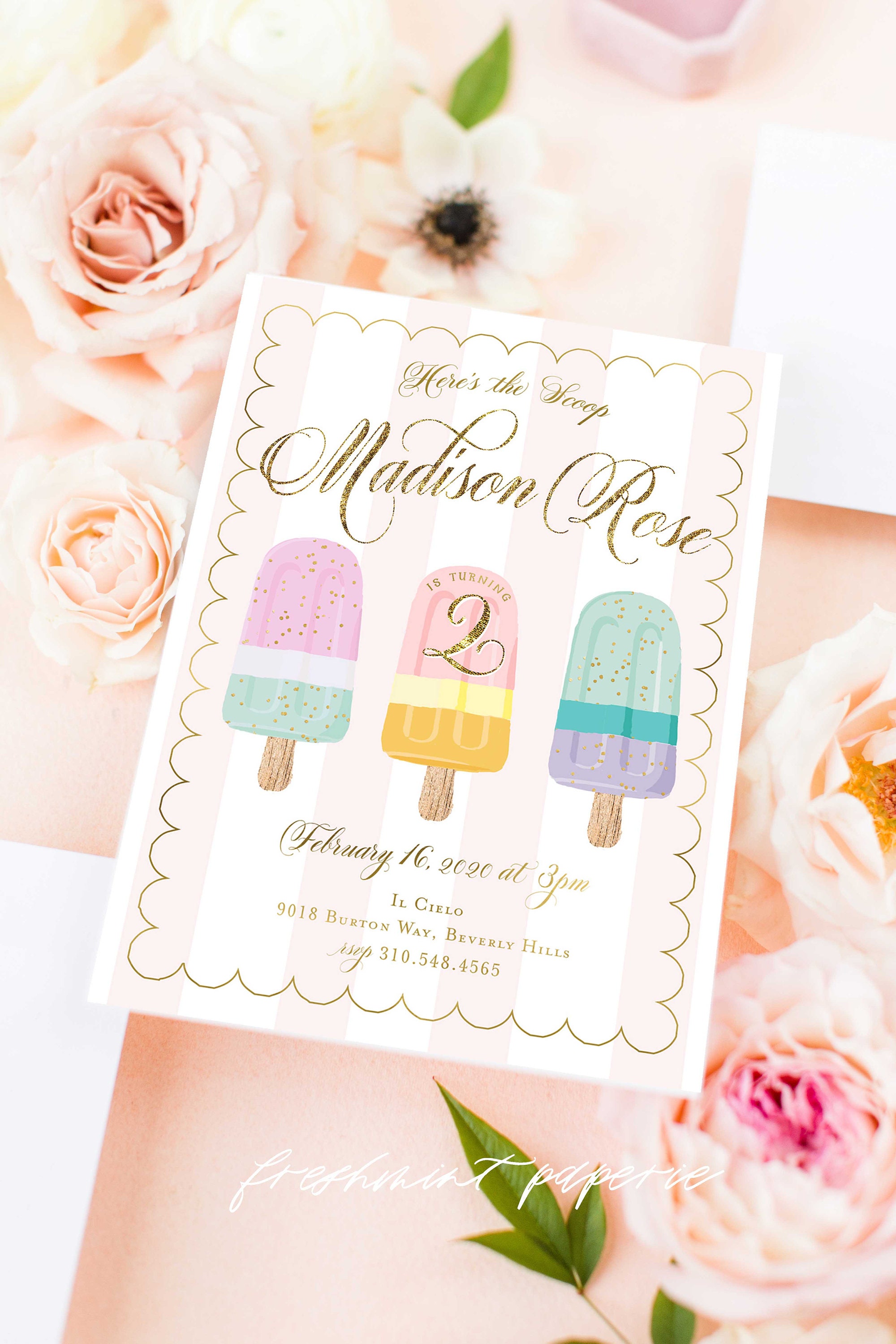 Ice Cream Birthday Invitation Popsicle Party Confetti Birthday Here's The Scoop Kids Invitation