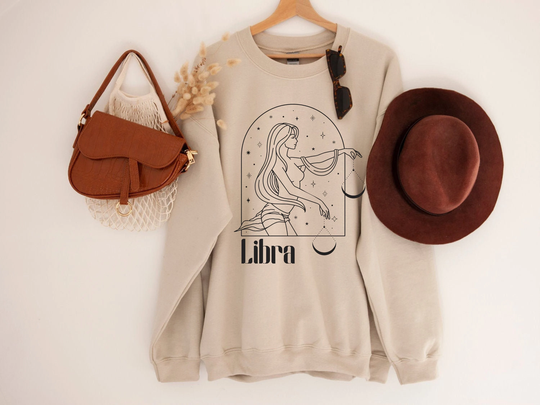 Libra Sweatshirt, Boho Horoscope, Zodiac Astrology Womens Sweater, Signs Shirt, Celestial Bohemian Constellations Gift For Her