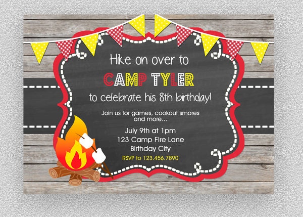 Camping Invitation, Party Birthday Party, Campout Sleepover Backyard Birthday Invitation, Smores
