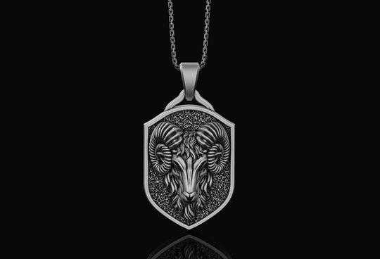 Gothic Ram Head Pendant Goat Charm Necklace Silver Aries Jewelry Astrology, Horoscope, April Christmas Gift For Her, Him