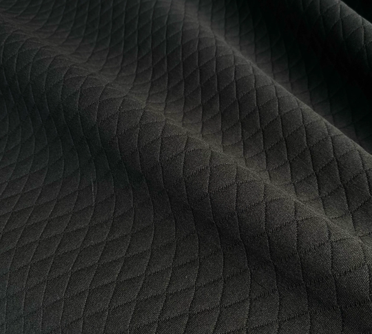 Mini Diamond Black Quilted Knit, Quilted Jersey Textured Double Knit By Yard