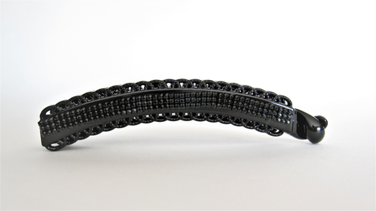 Black Sparkly Crystal Banana Hair Clip With Rhinestones Medium Fine