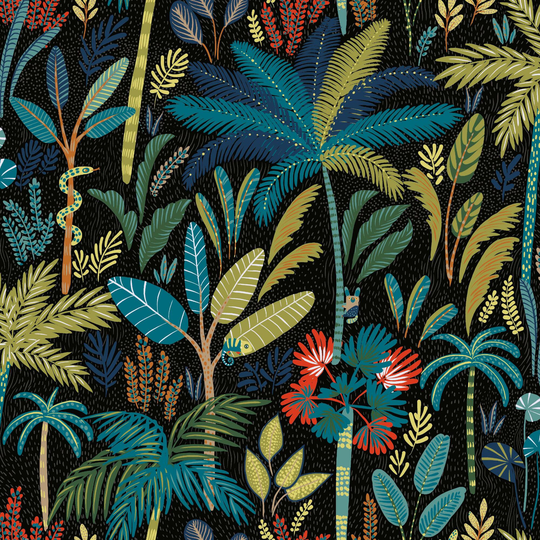 Blue and Black Tropical Peel And Stick Wallpaper: Black/Blue/Green/Multi by World Market