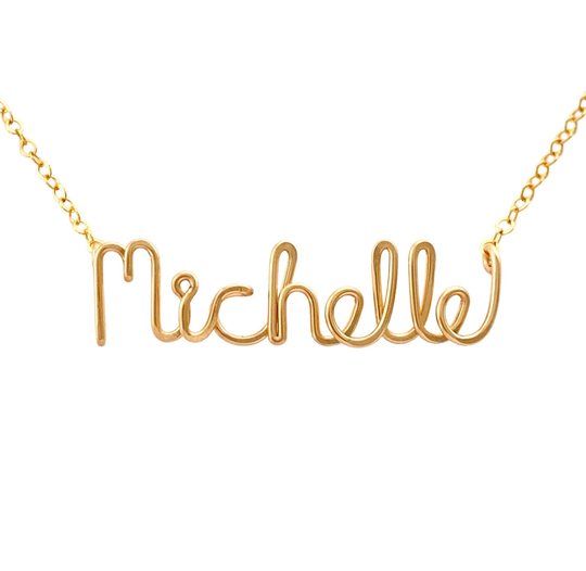 Gold Name Necklace. Personalized 14K Chain. Custom Script Necklace By Aziza Jewelry
