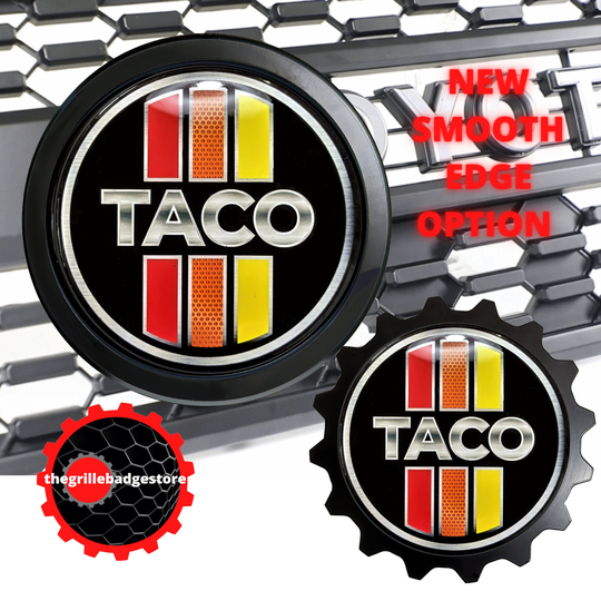 Grille Badge Emblem Aluminum For Toyota Tacoma Lifestyle, 3.75" Size Aluminum, Quality, Warranty Tri Color Red Orange Yellow Taco