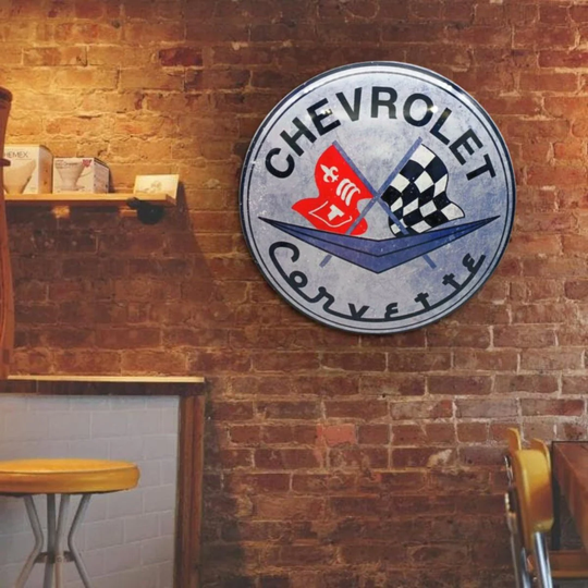 Chevrolet Corvette Round Dome Tin Metal Sign Chevy Large Man Cave