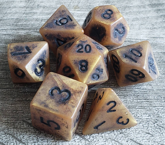 Aged Bronze Effect 7 Pc Dice Set | Dragon Hoard Tabletop Rpg Dice Goblin D20 System Dnd
