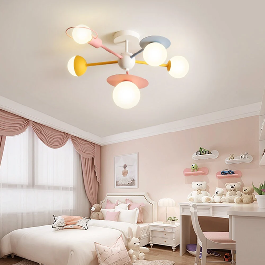 Lamppodesign Girls Chandelier, Macaron Chandelier Lamp, Children Pendant Light, Blue Boys Bedroom Ceiling Light Fixture, Colorful/Pink/Blue