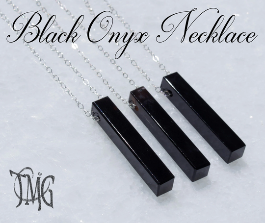 Black Onyx Crystal Necklace, Point, Raw Stick Genuine Gemstone Healing Protection Empath Pendant