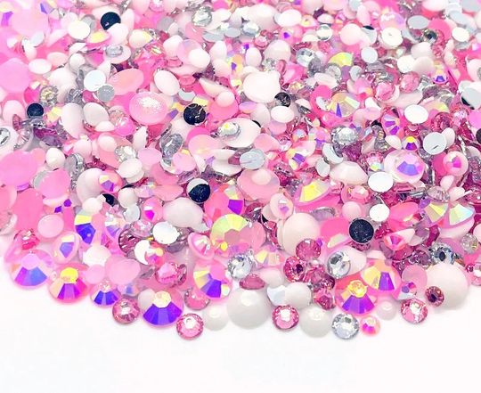 Loml Blend Rhinestone Mix 3/4/5/6mm Flatback Jelly Resin Rhinestones Mixed Sizes, | Pink Rose White Clear