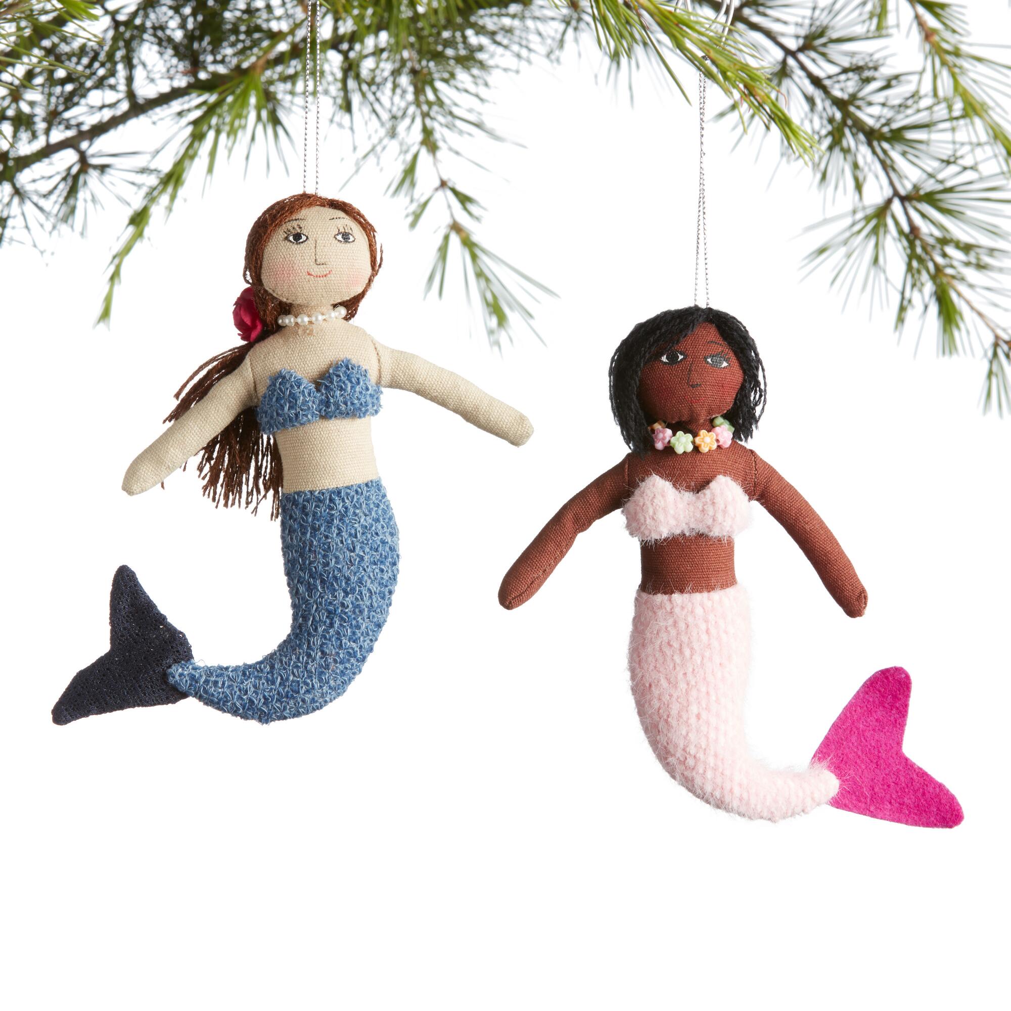Fabric Mermaid Ornaments Set of 2: Multi by World Market