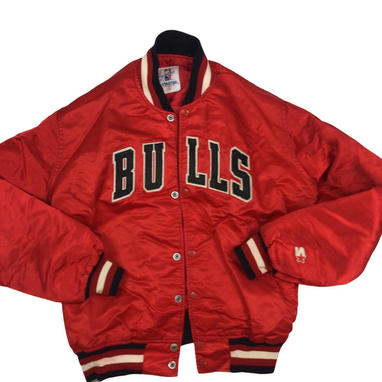 Vintage Starter Chicago Bulls Nba Satin Bomber. Made in The Usa. Stitched Graphic. High-Quality. Tagged As A Large
