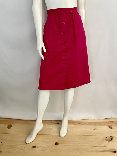 Vintage 80's Magenta, Cotton Blend, A Line, Button Skirt By Hunter's Glen | M