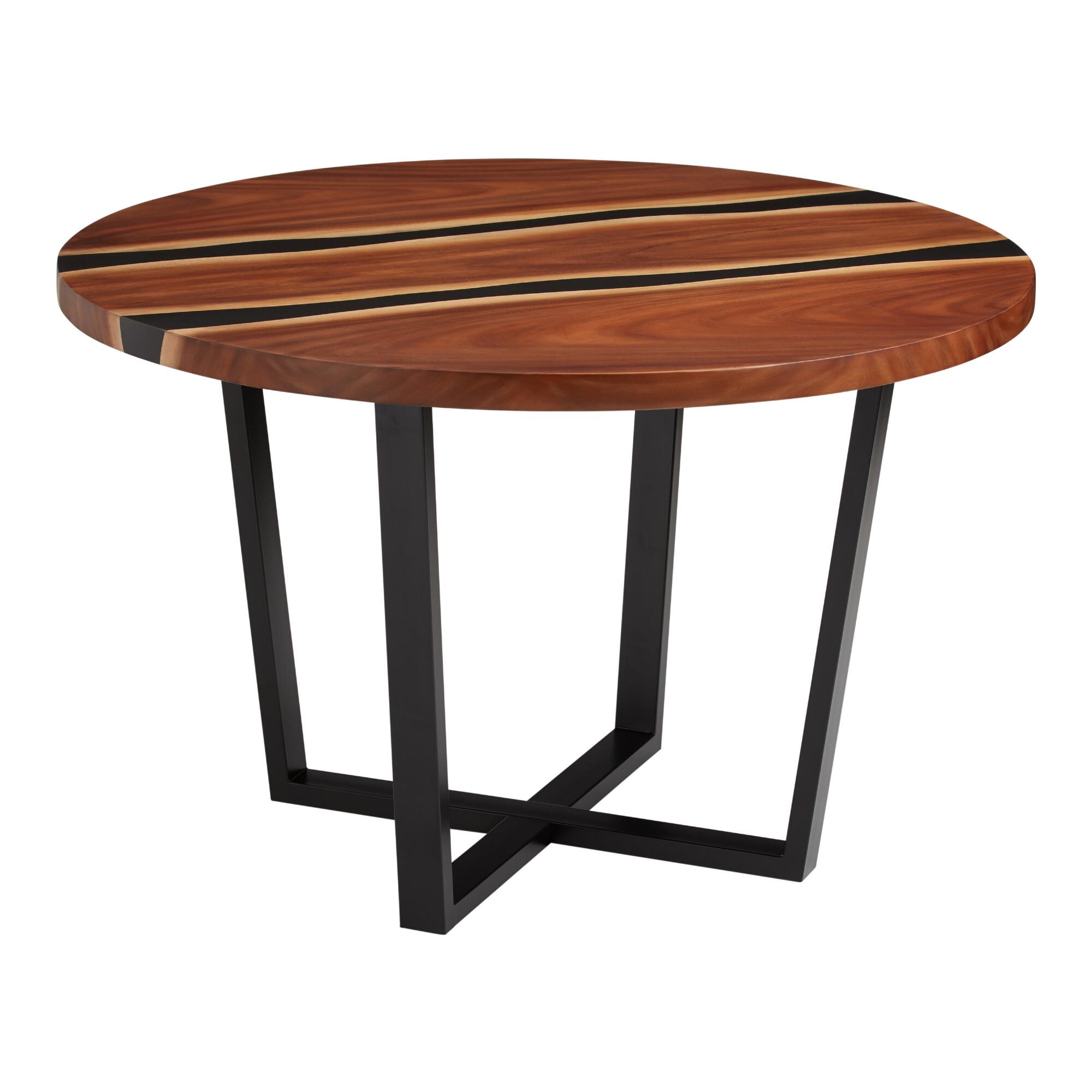 Round Live Edge Wood and Resin Cailen Dining Table: Black/Brown/Natural/Wood - Metal by World Market