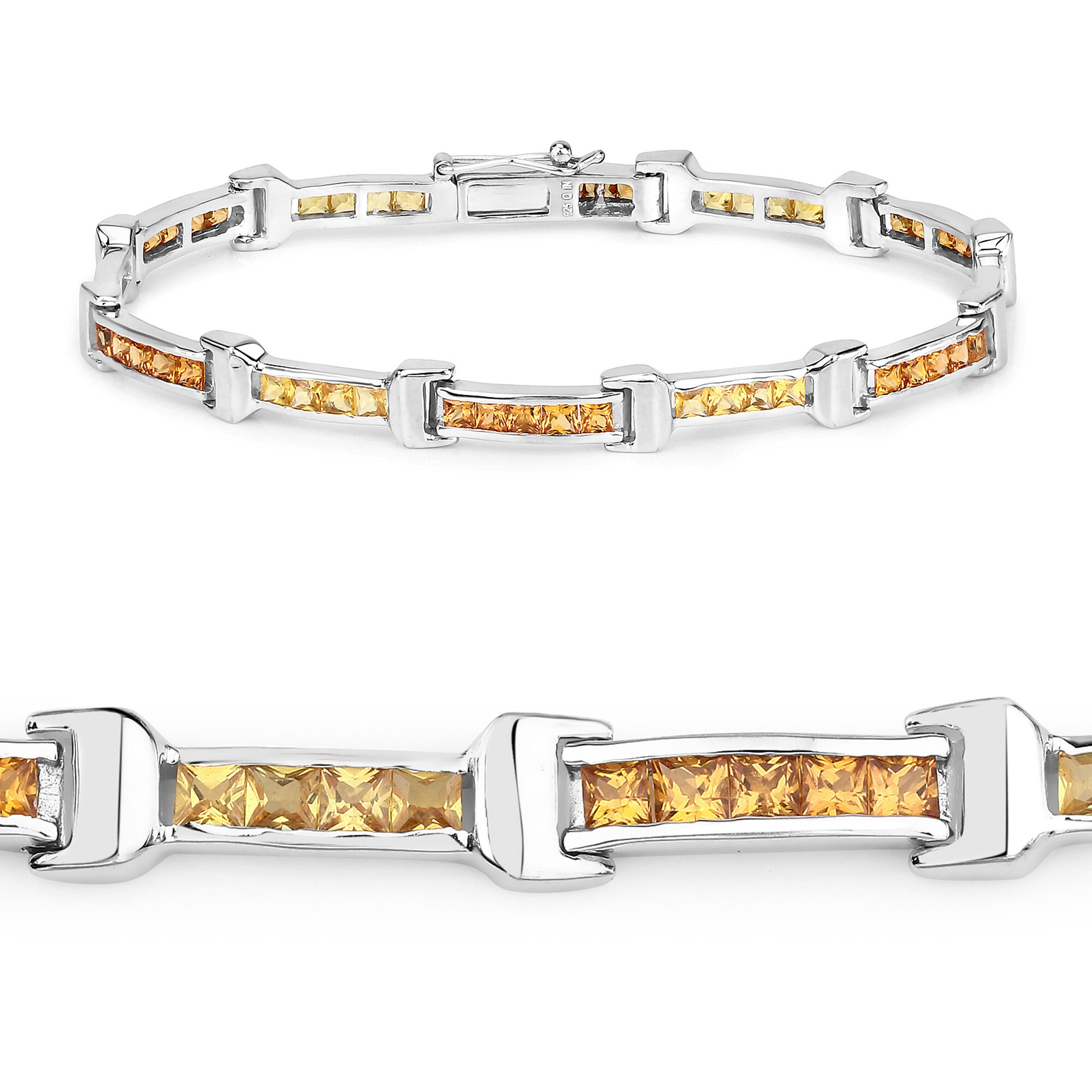 Yellow & Orange Sapphire Bracelet, Princess Cut Tennis Bracelet in .925 Sterling Silver, September Birthstone, Anniversary Gift