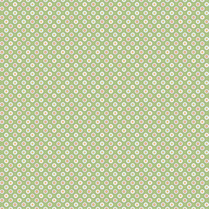 Lori Holt Cook Book Fabric By Riley Blake - Small Green & White Circle The 1/2 Yard Or Fat Quarter