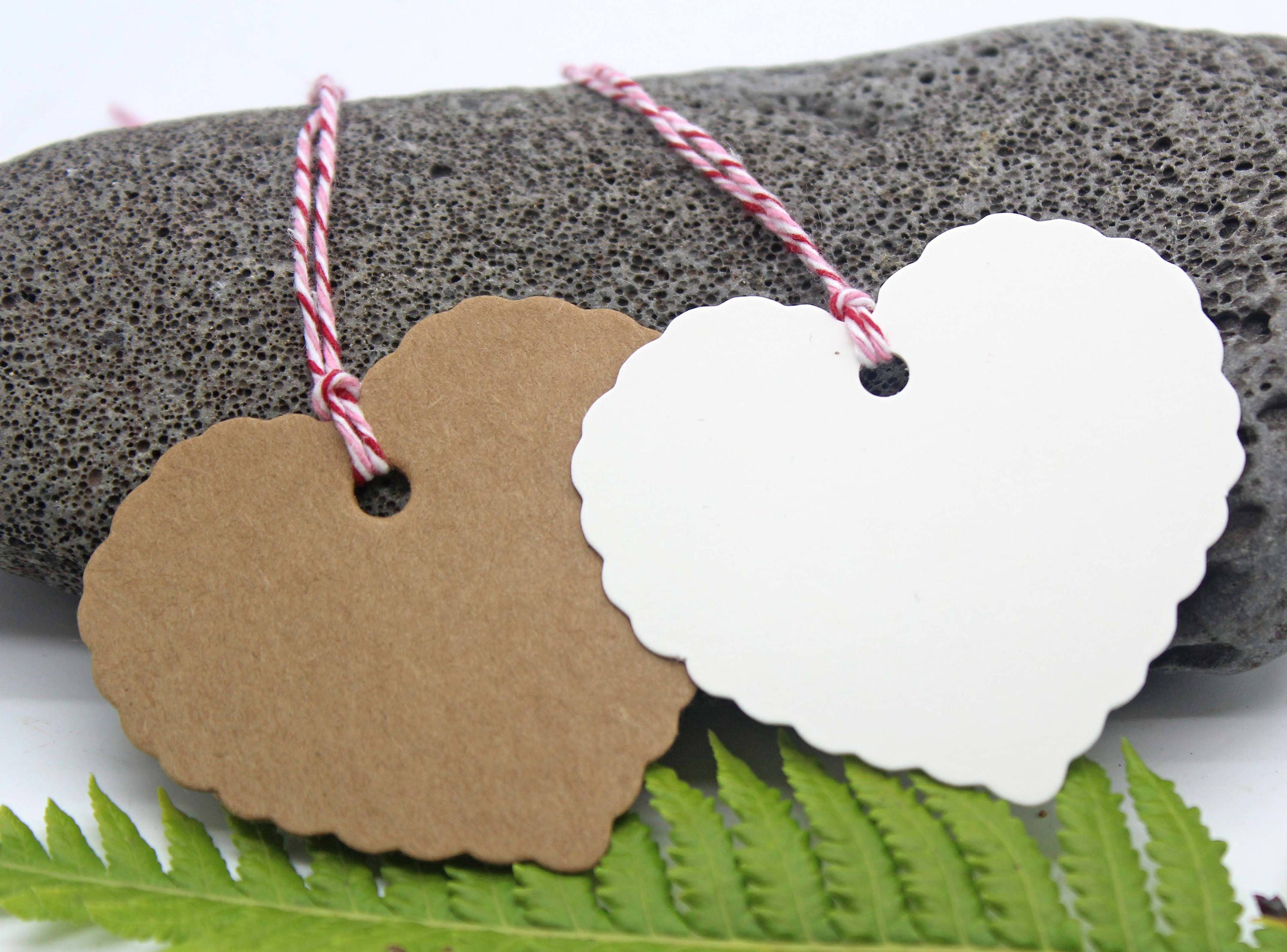 Heart Hang Tag, Scalloped Edge Brown Or White, Wedding Favor Party Scrapbooking, Gift Kraft Tag