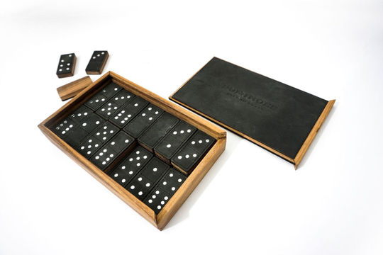 Black Dominos Set With Wooden Case, Handmade Dominoes From Wax Leather & Wood, Personalized Gifts