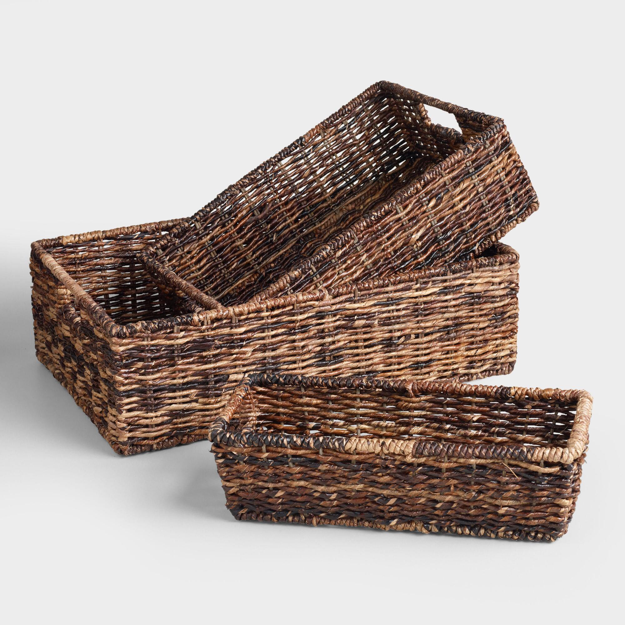 Low Dark Brown Abaca Madras Utility Basket - Natural Fiber by World Market