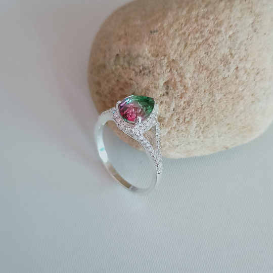 Watermelon Tourmaline Doublete Quartz Ring, 925 Sterling Silver Pear Ring, Engagement Ring